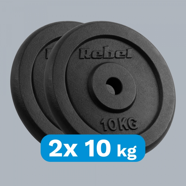 Sada liatinových závaží 2x10kg, otvor 31mm, klasický tanier, REBEL ACTIVE