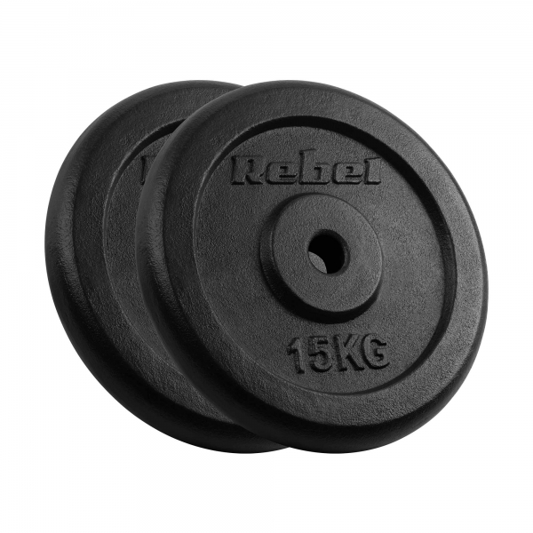 Sada liatinových závaží 2x15kg, otvor 31mm, klasický tanier, REBEL ACTIVE