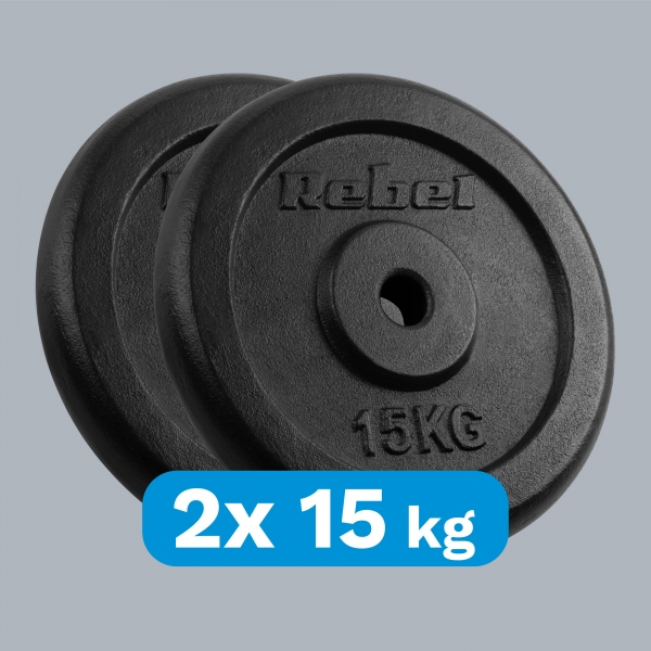 Sada liatinových závaží 2x15kg, otvor 31mm, klasický tanier, REBEL ACTIVE