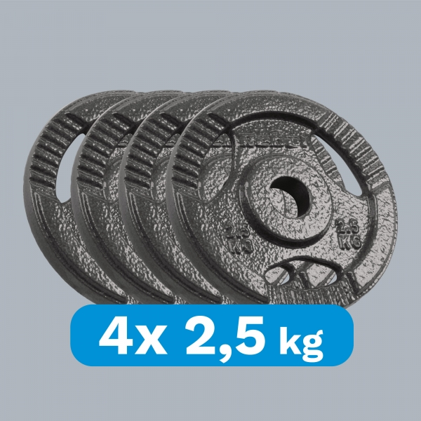 Sada liatinových závaží 4x2,5kg, otvor 31mm, tanier s úchytmi, REBEL ACTIVE